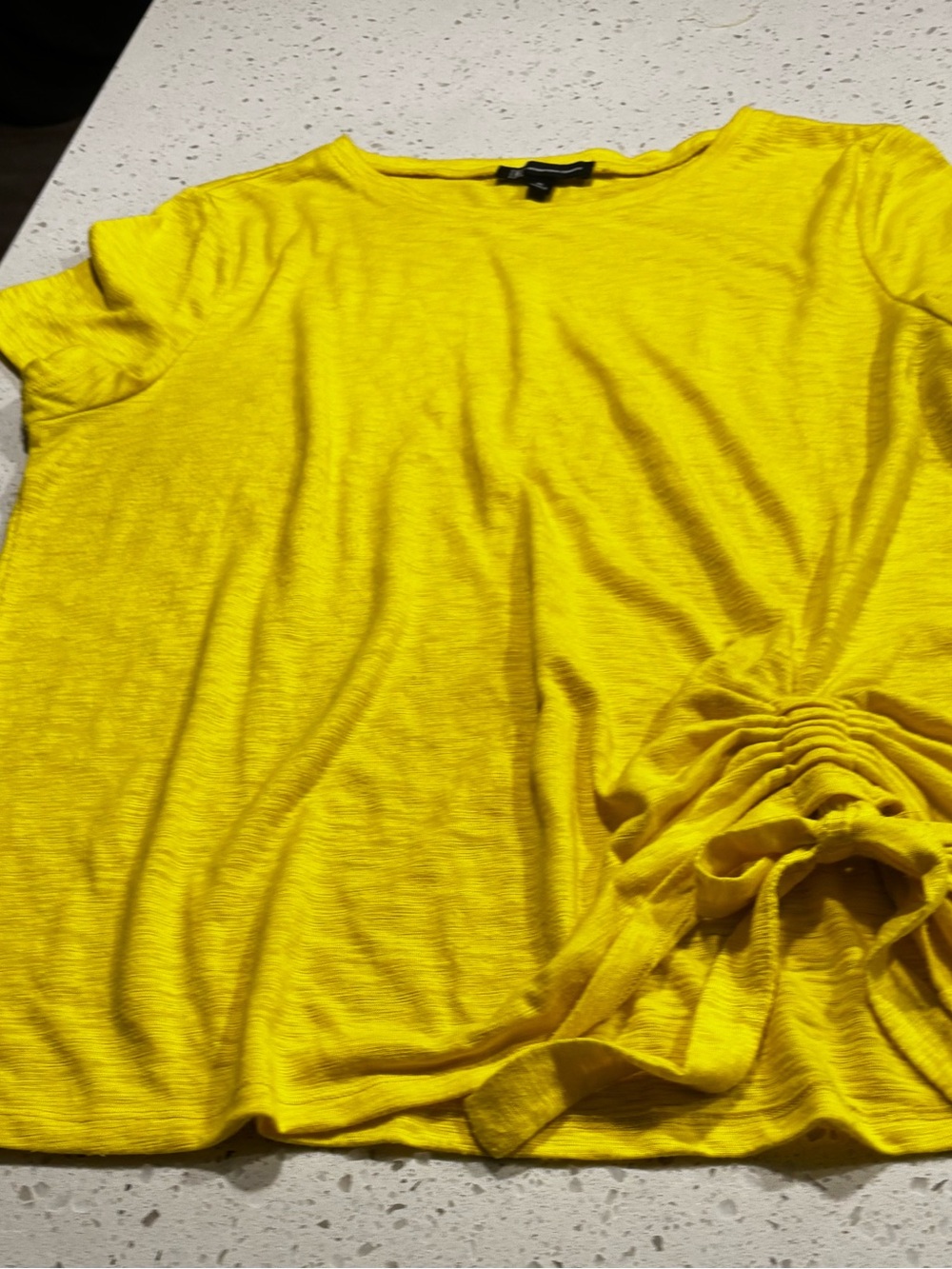 Inc Women’s Yellow Ruched Side Short Sleeve Top